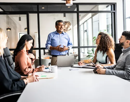 Group of coworkers having a meeting together
